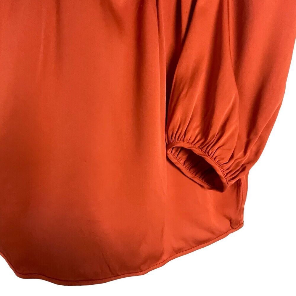 Diane von Furstenberg Top Women's 6 Orange Silk Blend 3/4 Sleeve V-Neck Blouse - Picture 2 of 5